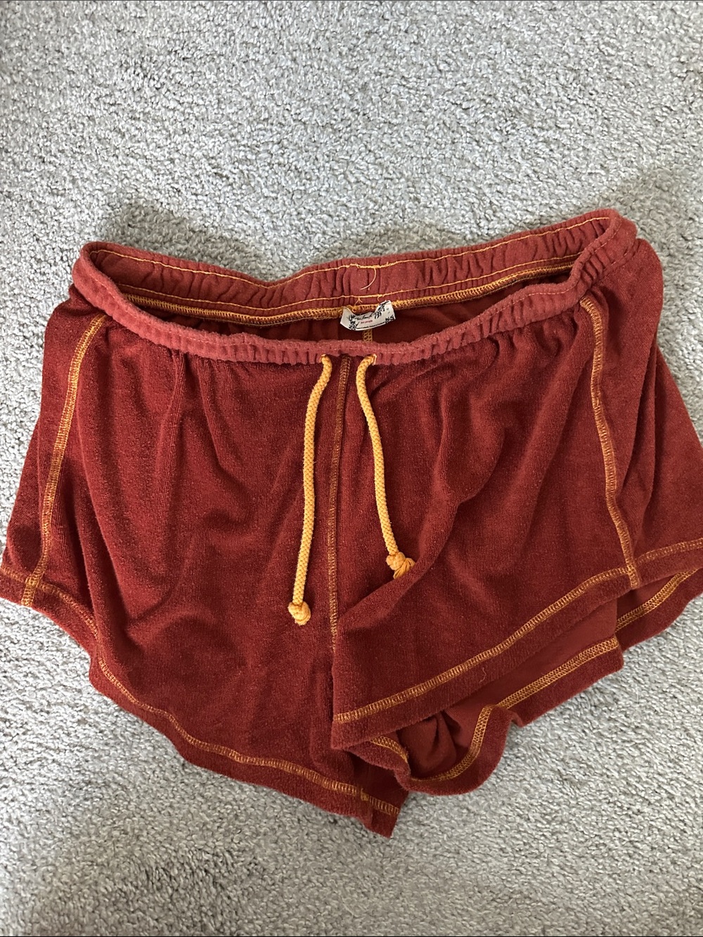 Rust Terry Athletic Shorts with Mustard Drawcord